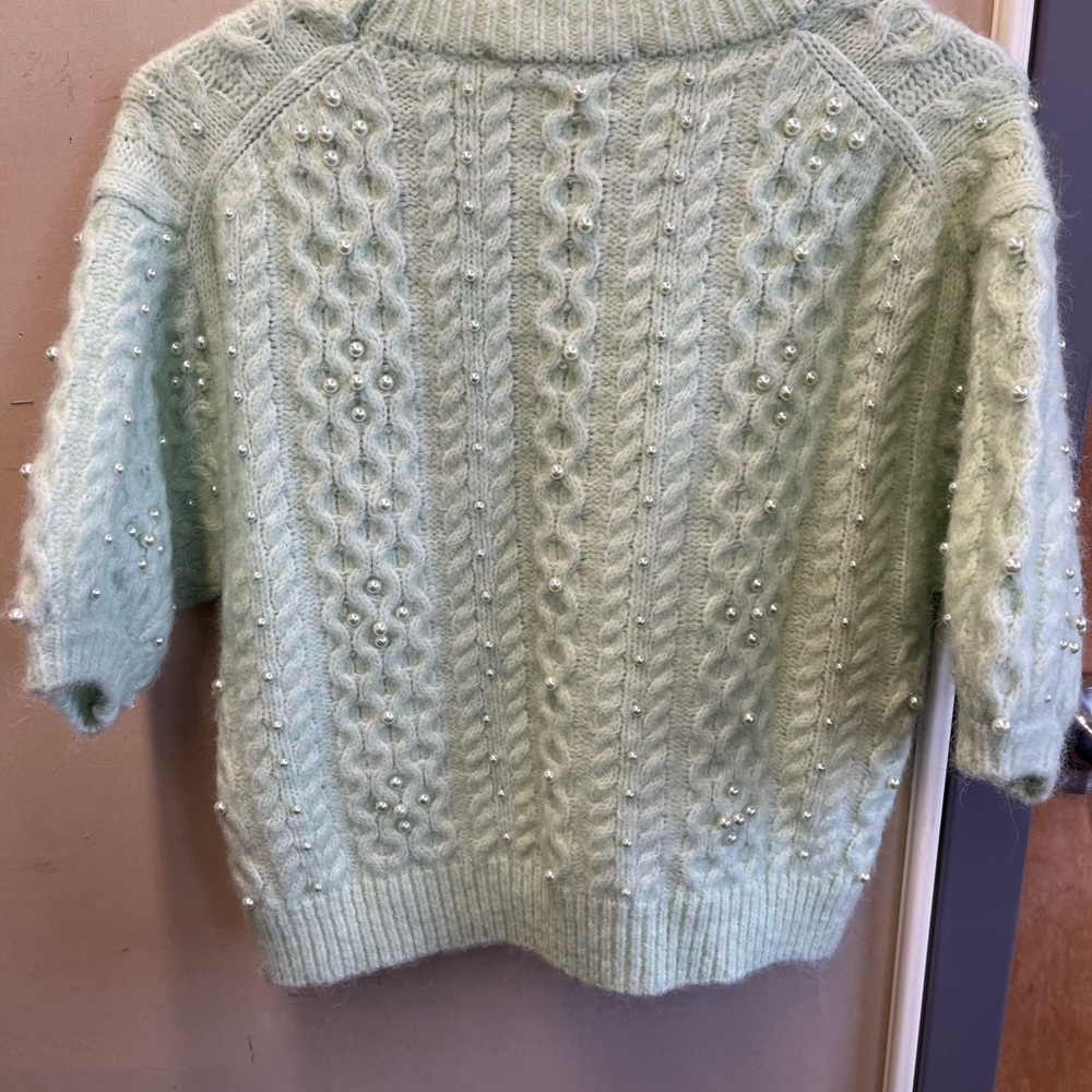 Zara Mint Green Sweater with Pearl Detailing- holiday perfect ! size small euc - Picture 12 of 15